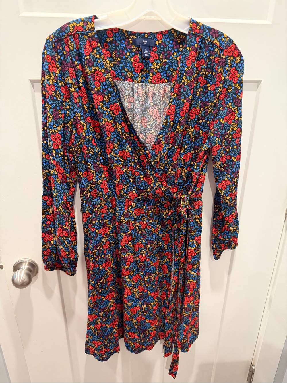 Gap Floral Faux Wrap Dress Small Tie Waist Long Sleeve Pockets